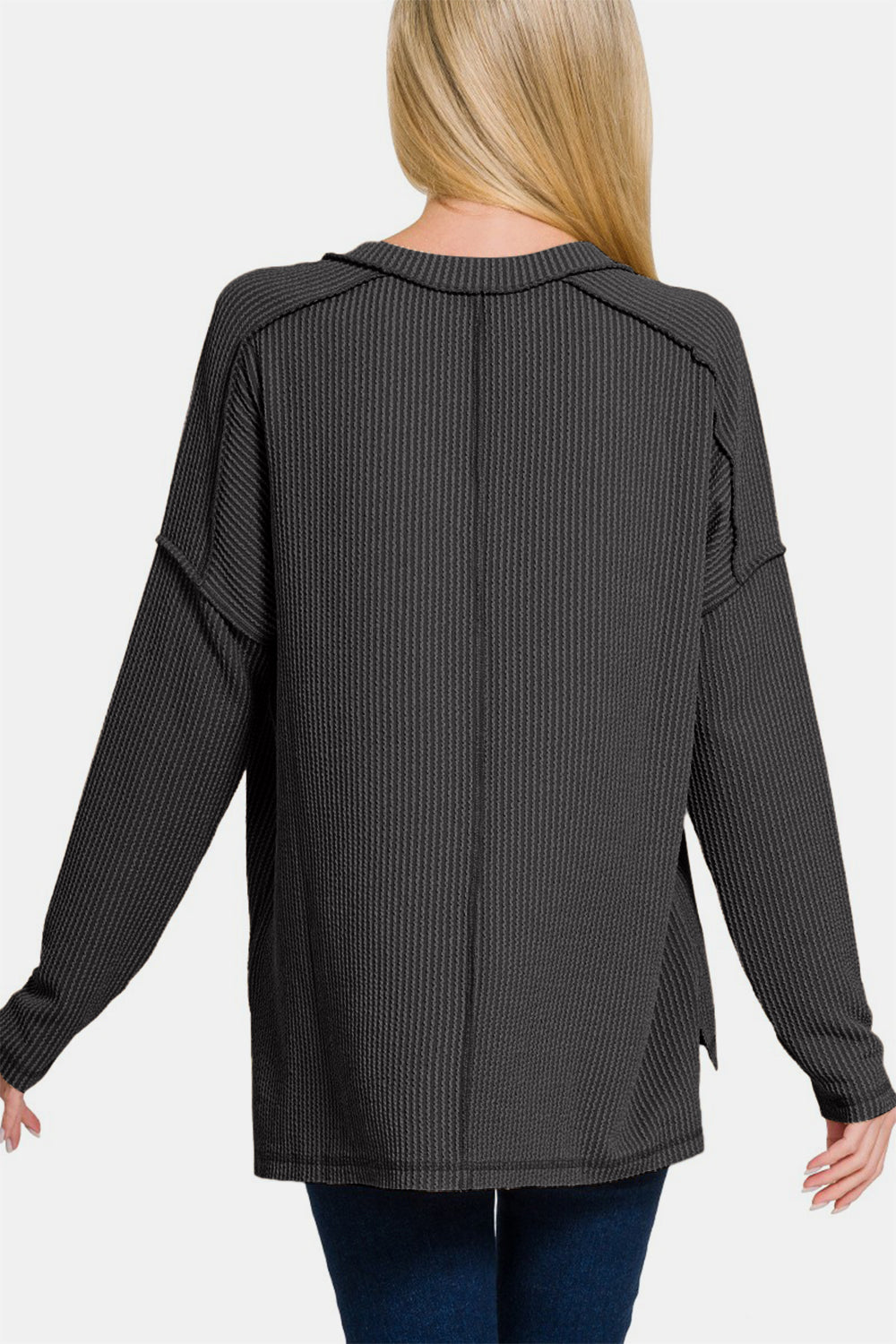 Luxe V-Neck Long Sleeve Top - Elysian Seam Detail Shirt