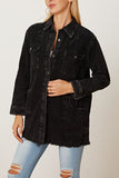 MeiMei Raw Hem Pocketed Button Up Jacket