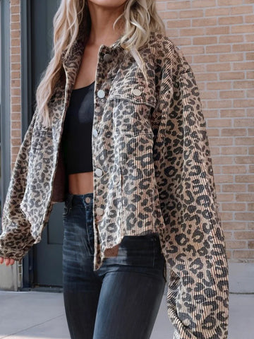 Leopard Print Asymmetrical Collar Jacket - Luxe Fashion Outerwear