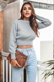 Round Neck Long Sleeve Cropped Sweater