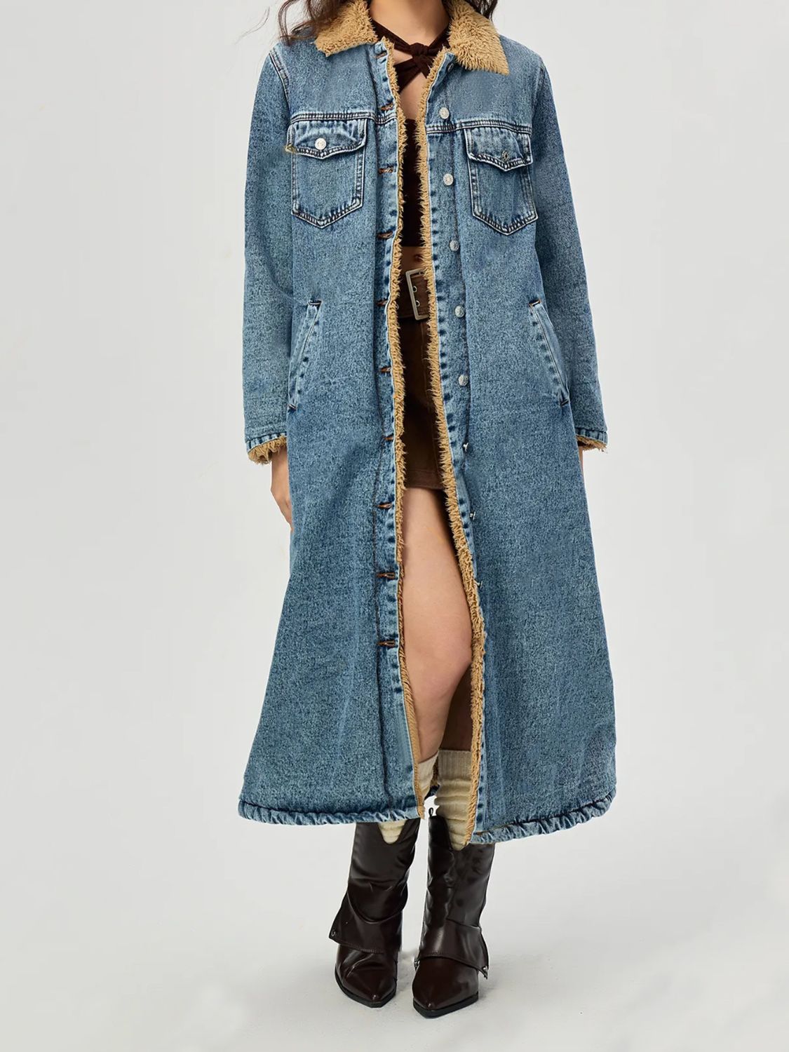 Fur-Lined Denim Jacket - Opulent Elegance Outerwear