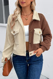 Perfee Color Block Pocketed Button Up Jacket