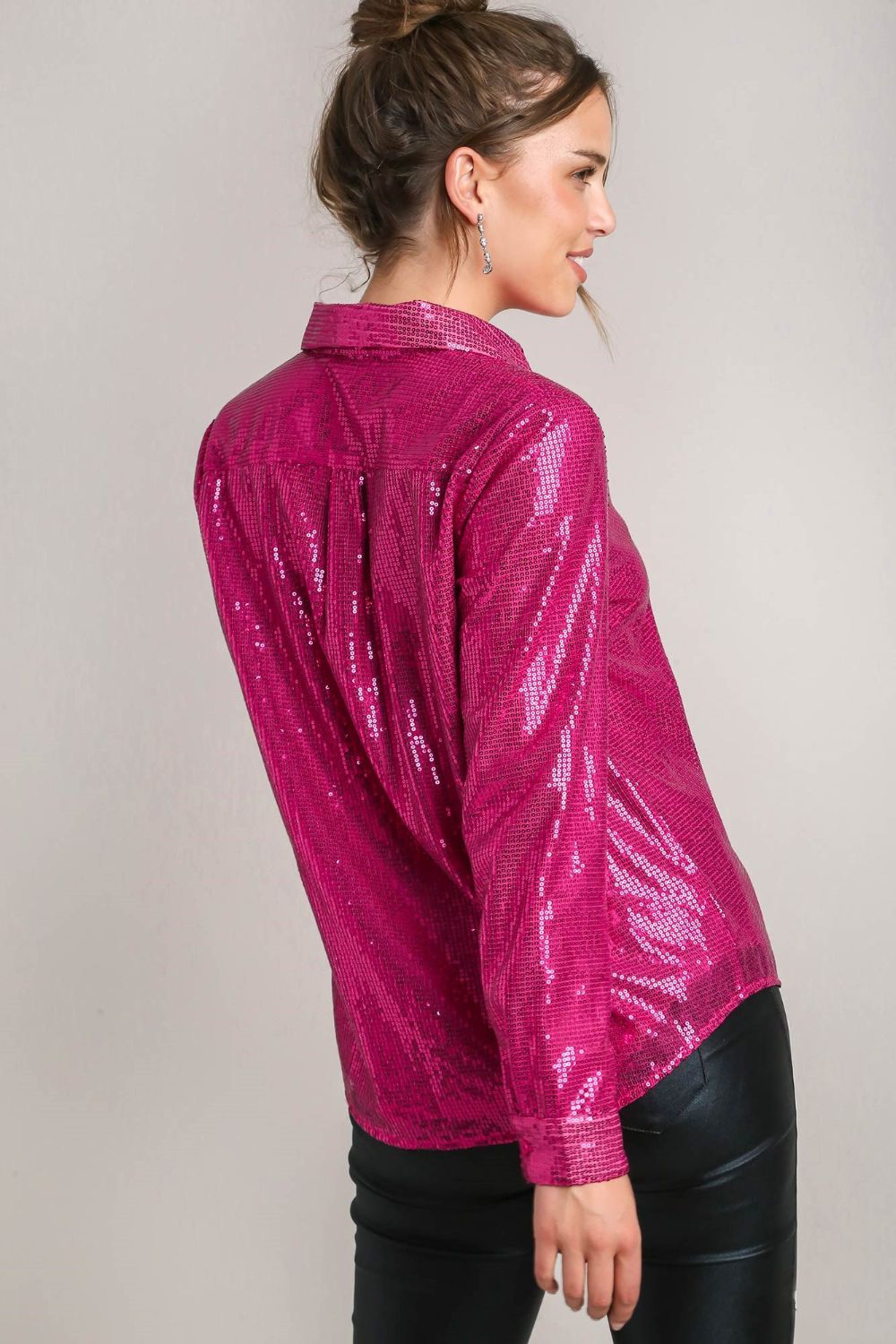 Sequin Blouse with Side Pocket - Luxe Radiance Top