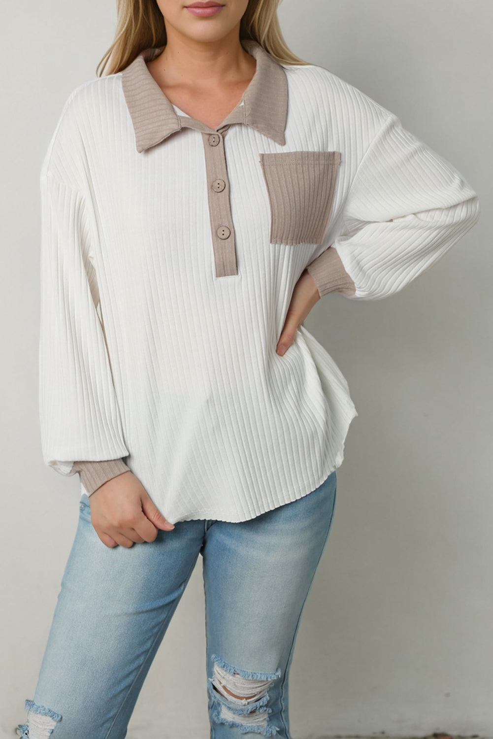 Contrast Collar Blouse - Chic Elegant Top for Effortless Style