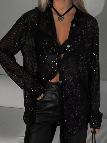 Sequin Button-Up Blouse - Luxe Radiance Top