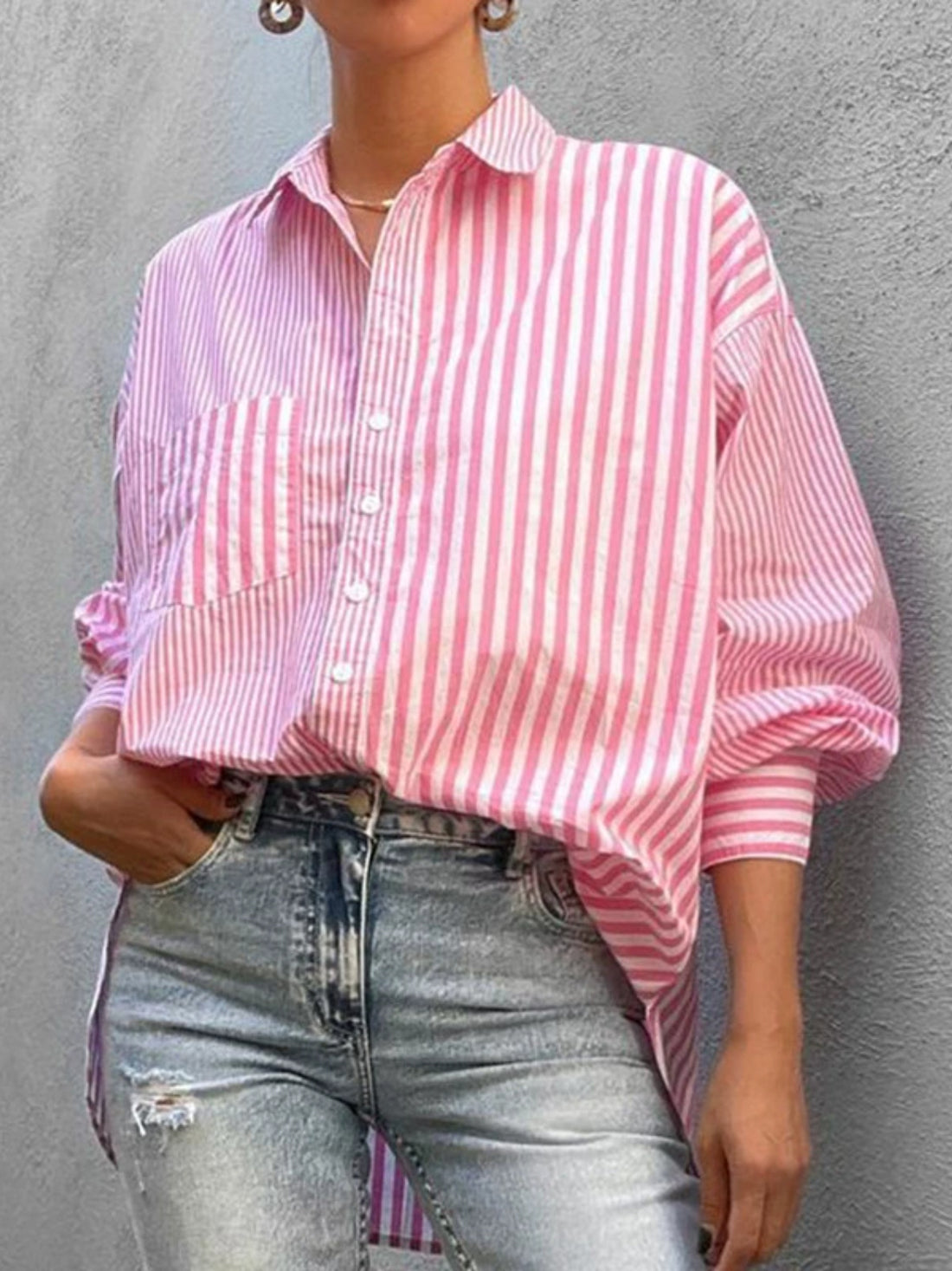 Chic Striped Button-Up Blouse - Elegant Fashion Top