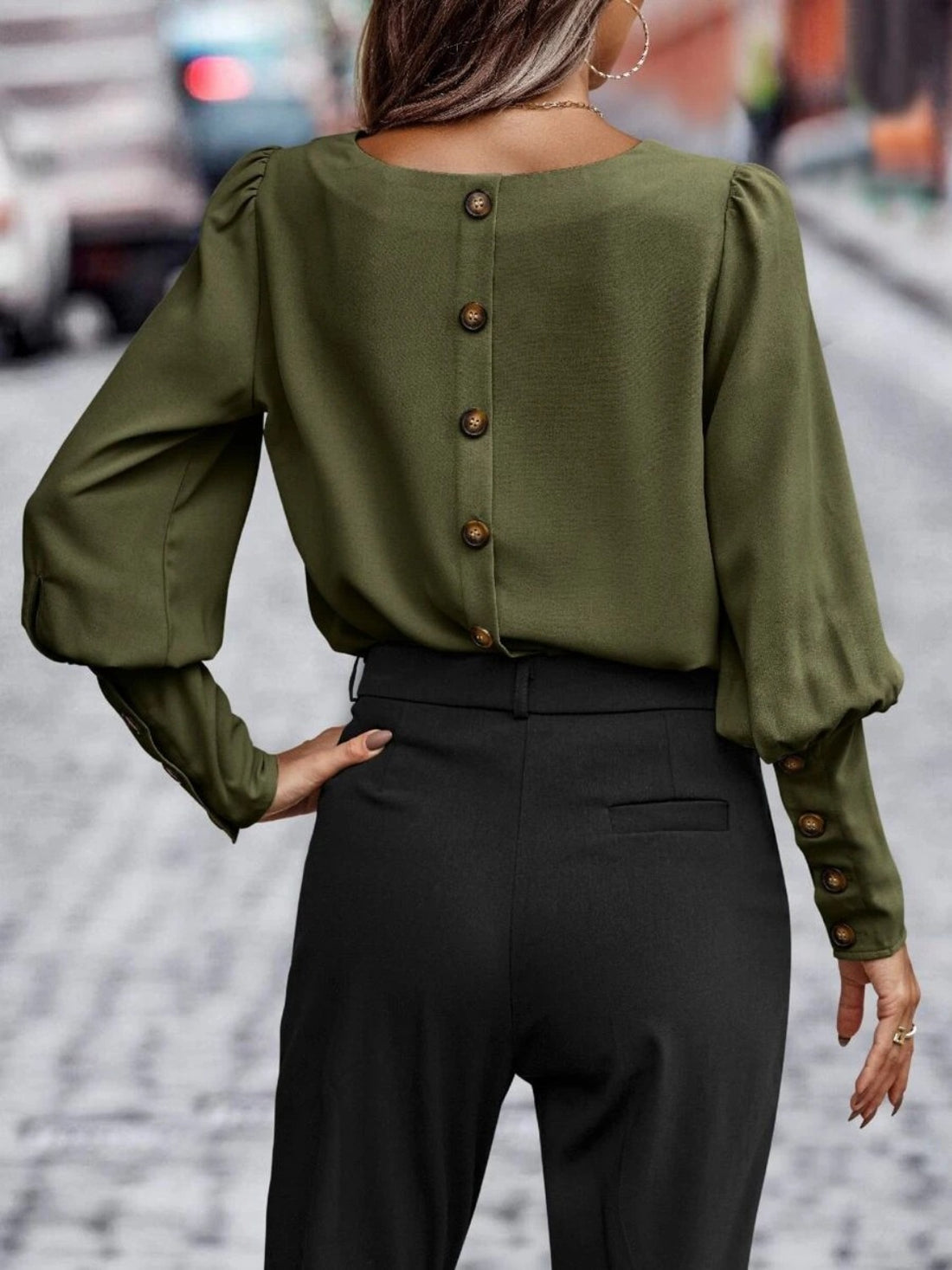 Luxe Lantern Sleeve Blouse - Elegant Aura Top