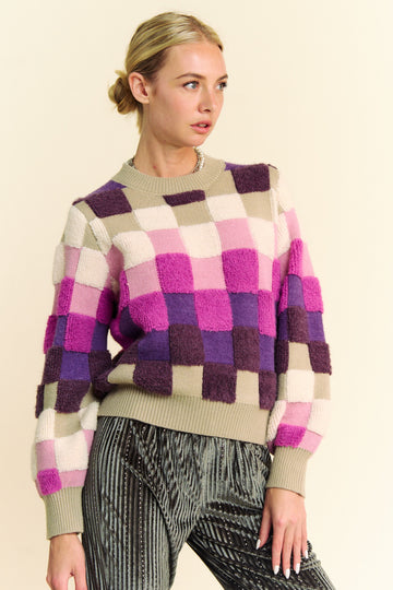 Luxe Plaid Sweater - Davi  Dani Round Neck Elegance