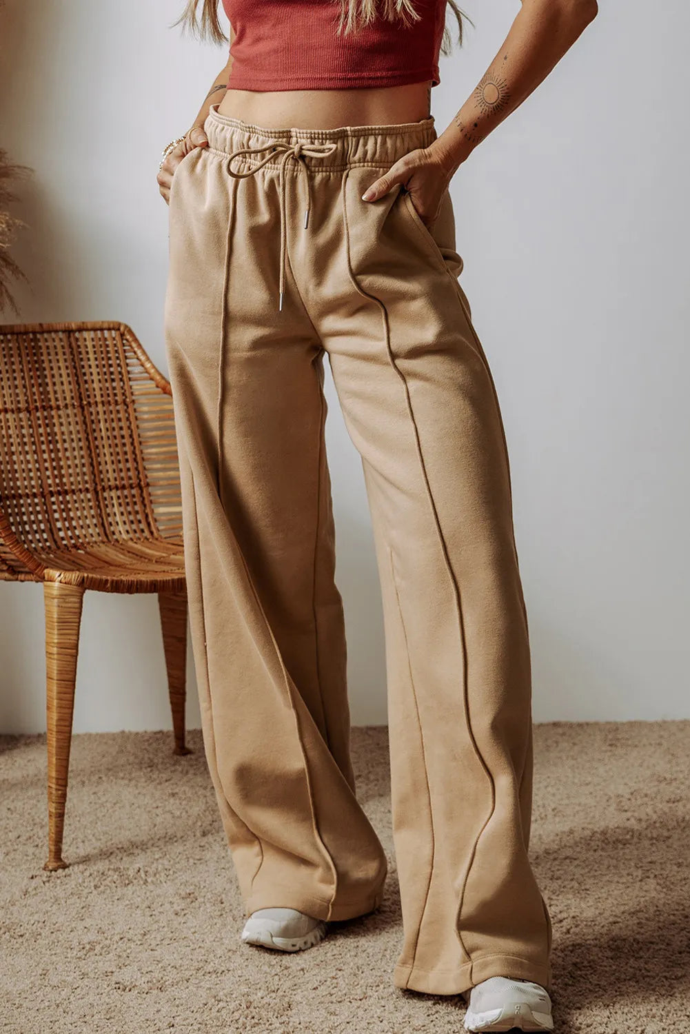 Silk Wide-Leg Trousers with Luxe Pockets - Elegant Serenity Pants