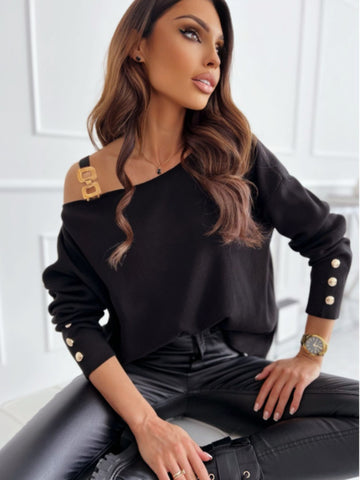 Asymmetrical Buttoned Blouse - Elegant Elysian Top