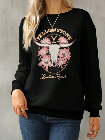 Luxe Round Neck Sweatshirt - Chic Emblematic Design