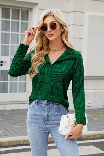 Elegant Textured Collared Blouse - Luxe Fashion Top