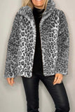 Opulent Leopard Luxe Fur-Collared Long Sleeve Coat