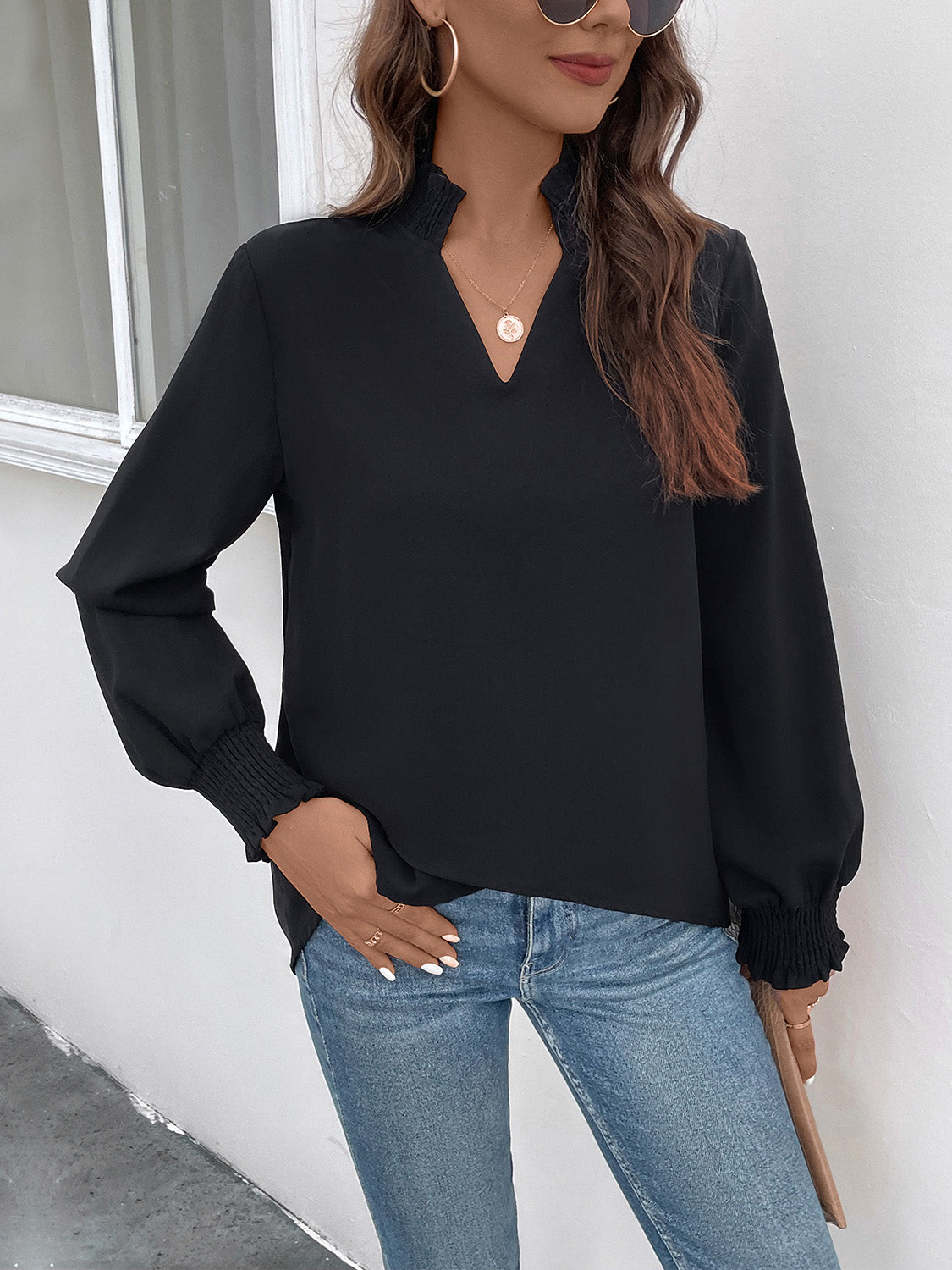 Luxe Smocked Blouse - Notched Sleeve Top