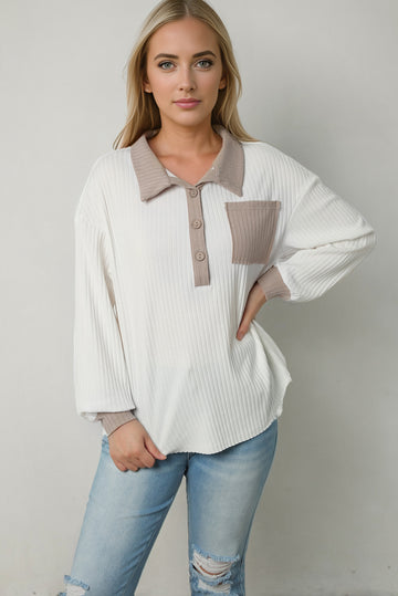 Contrast Collar Blouse - Chic Elegant Top for Effortless Style