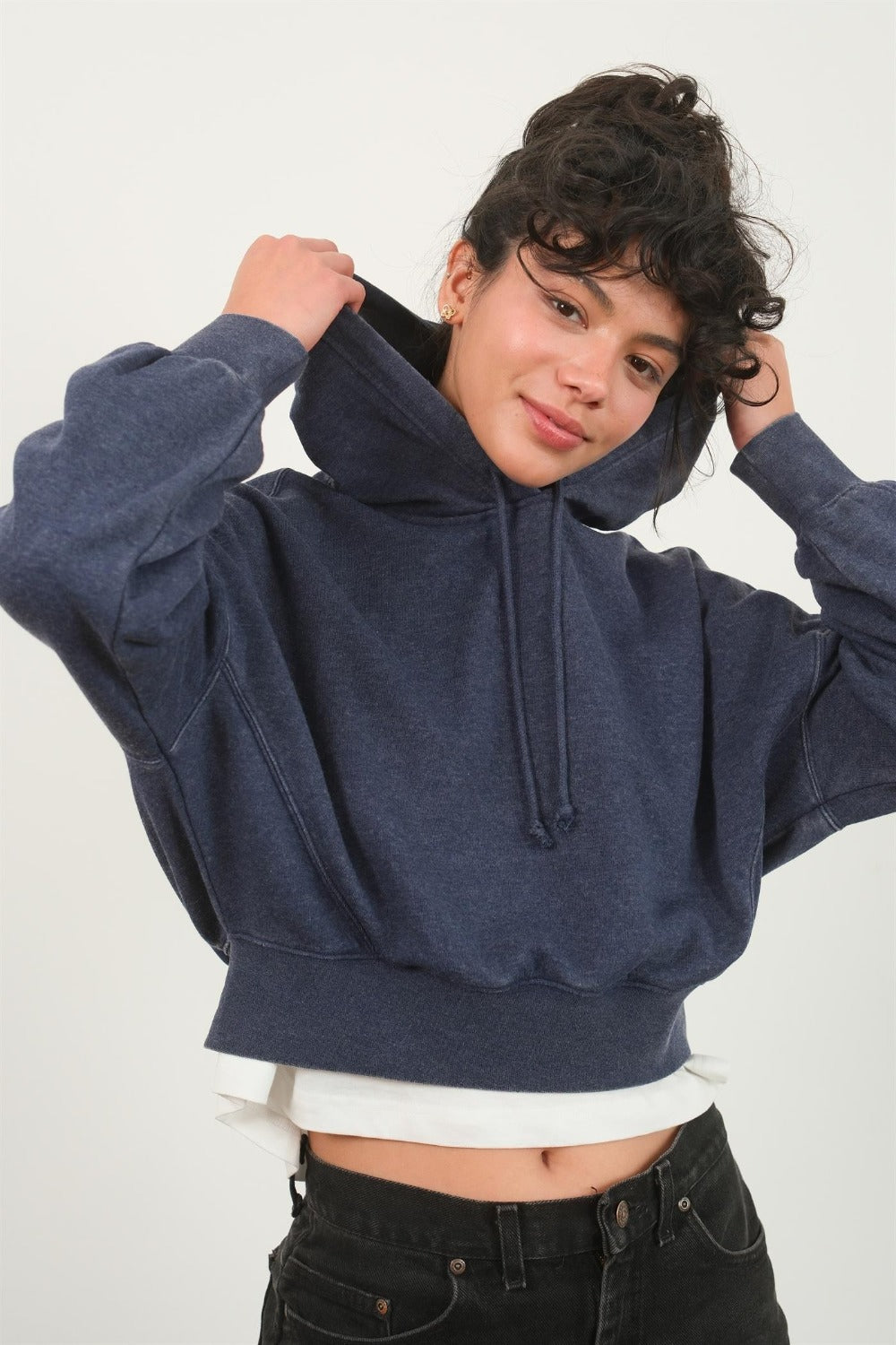 Cropped Drop Shoulder Hoodie - Elysian Luxe Casual Sweatshirt