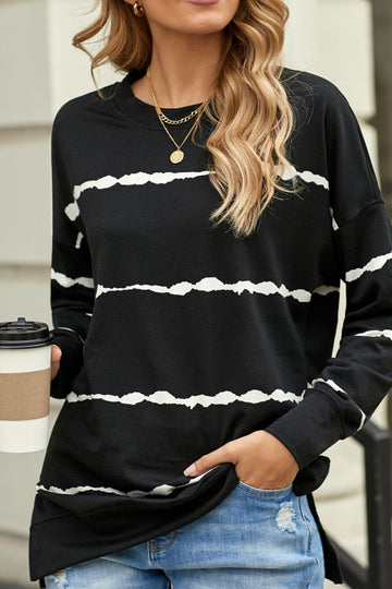 Chic Striped Luxe Tee with Slit Detail - Elegant Fashion Top