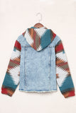 Drawstring Hooded Pocketed Denim Jacket