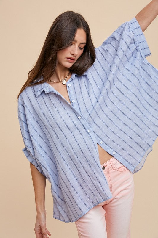 Luxe Striped Button-Up Blouse - Celeste Fashion Top