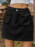 Pocketed Elastic Waist Denim Skirt