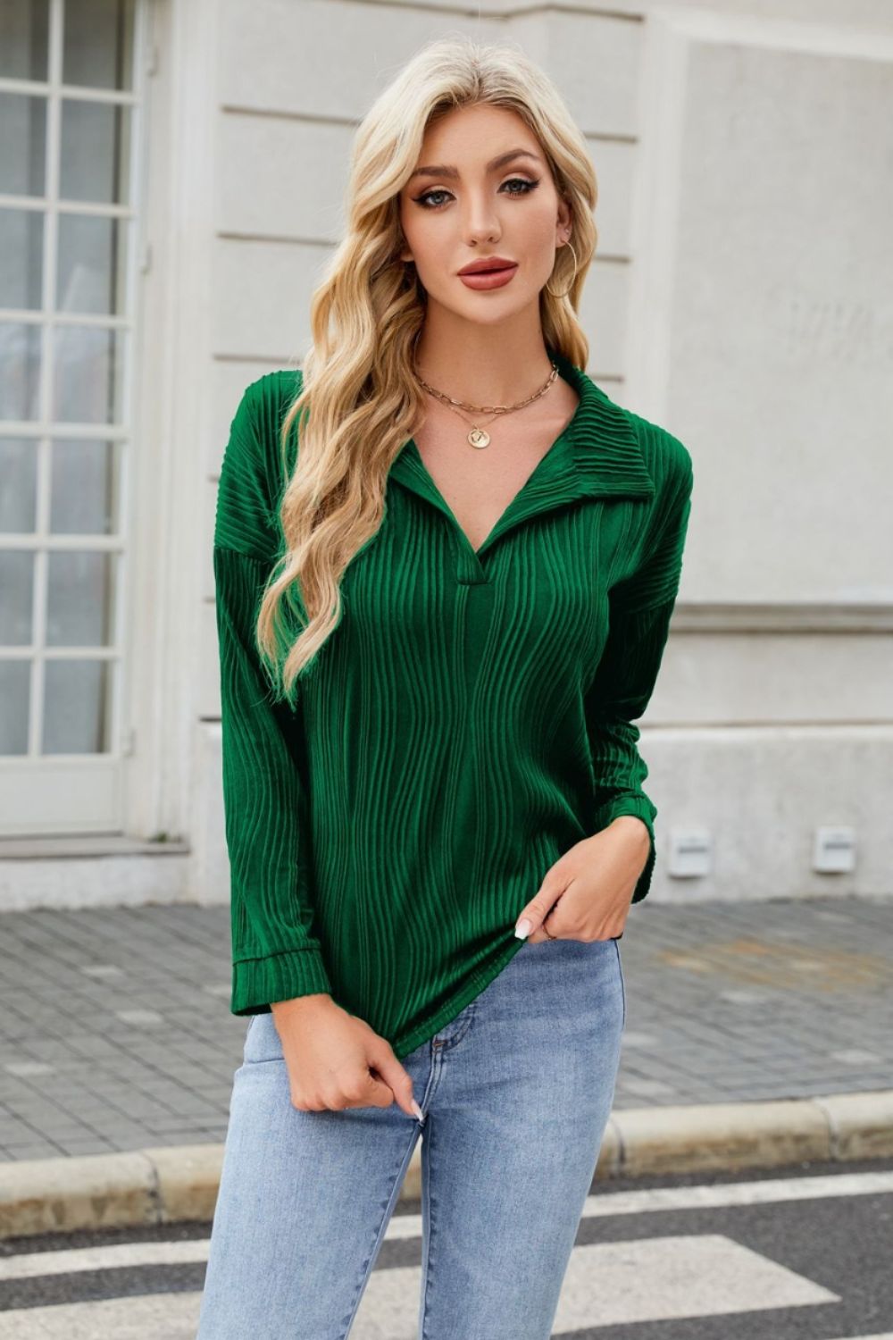 Elegant Textured Collared Blouse - Luxe Fashion Top