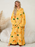 Fuzzy Pocketed Long Sleeve Hooded Lounge Dress