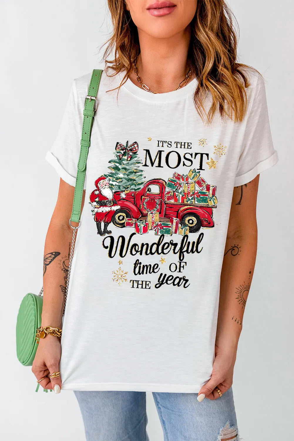 Chic Round Neck Tee - Stylish Emblem Top