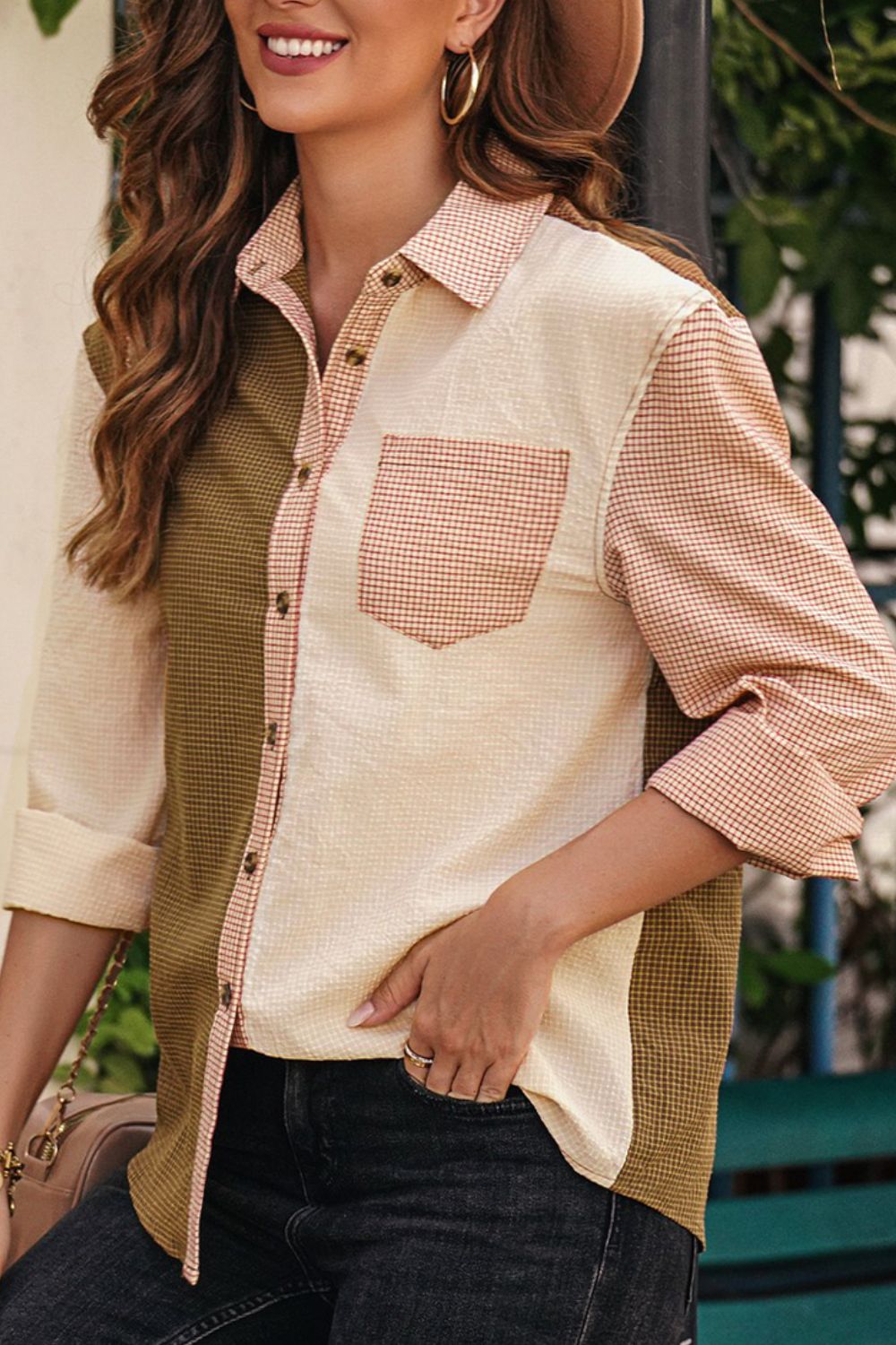 Plaid Luxe Button-Up Blouse - Chic Elegance Top