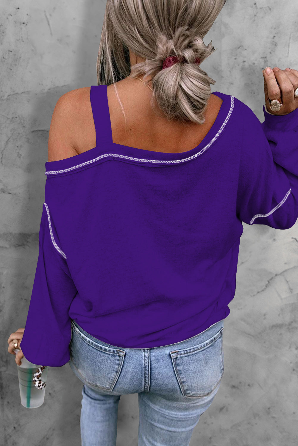 Asymmetrical Neck Top - Feline Elegance Shirt