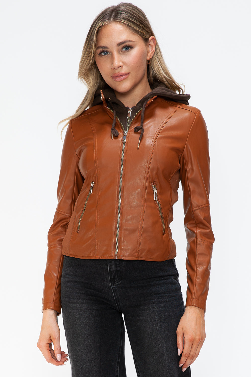 Faux Leather Hooded Jacket - Opulent Luxe Zip-Up