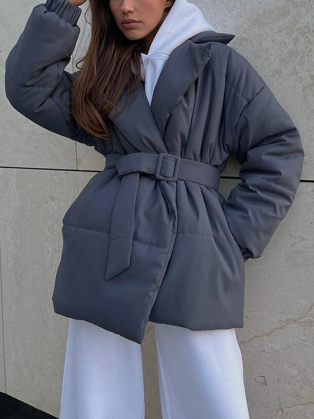 Elegant Puffer Coat - Cinched Waist Winter Jacket