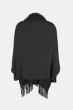 Fringe Open Front Long Sleeve Poncho