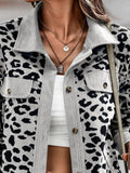 Full Size Leopard Collared Neck Button Up Long Sleeve Jacket