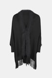 Fringe Open Front Long Sleeve Poncho