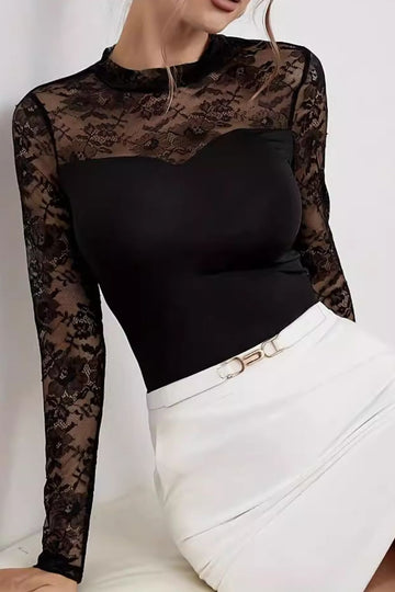 Lace Mock Neck Blouse - Elegant Chic Top