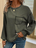 Mandy Contrast Stitching Round Neck Long Sleeve T-Shirt