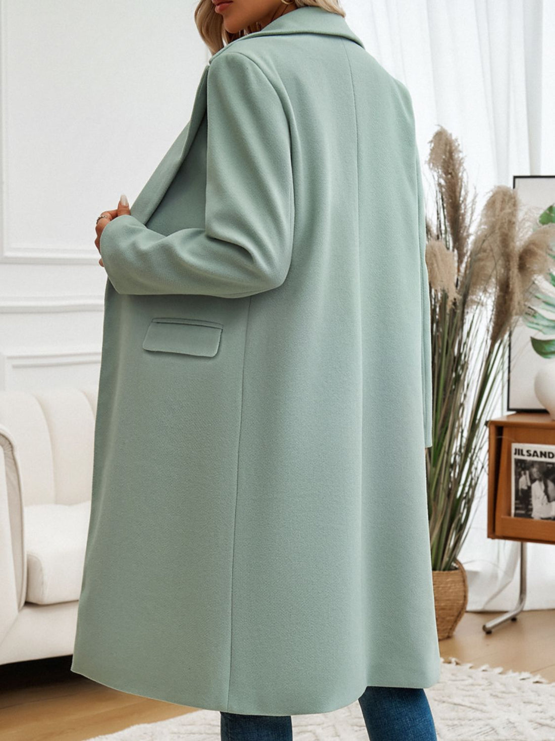 Long Sleeve Collared Coat - Celestial Elegance with Pockets