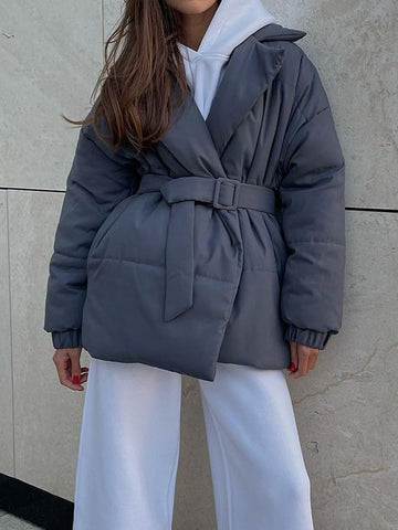 Elegant Puffer Coat - Cinched Waist Winter Jacket