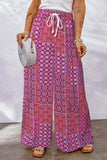 Full Size Drawstring Printed Wide Leg Pants