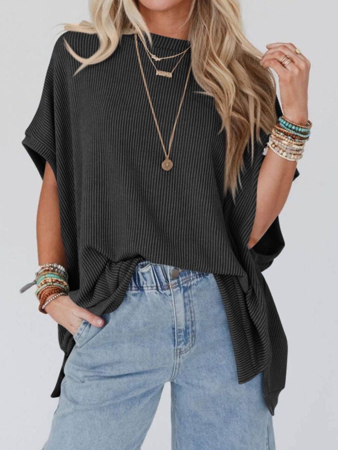 Elysian Luxe Round Neck Tee - Textured Casual Top