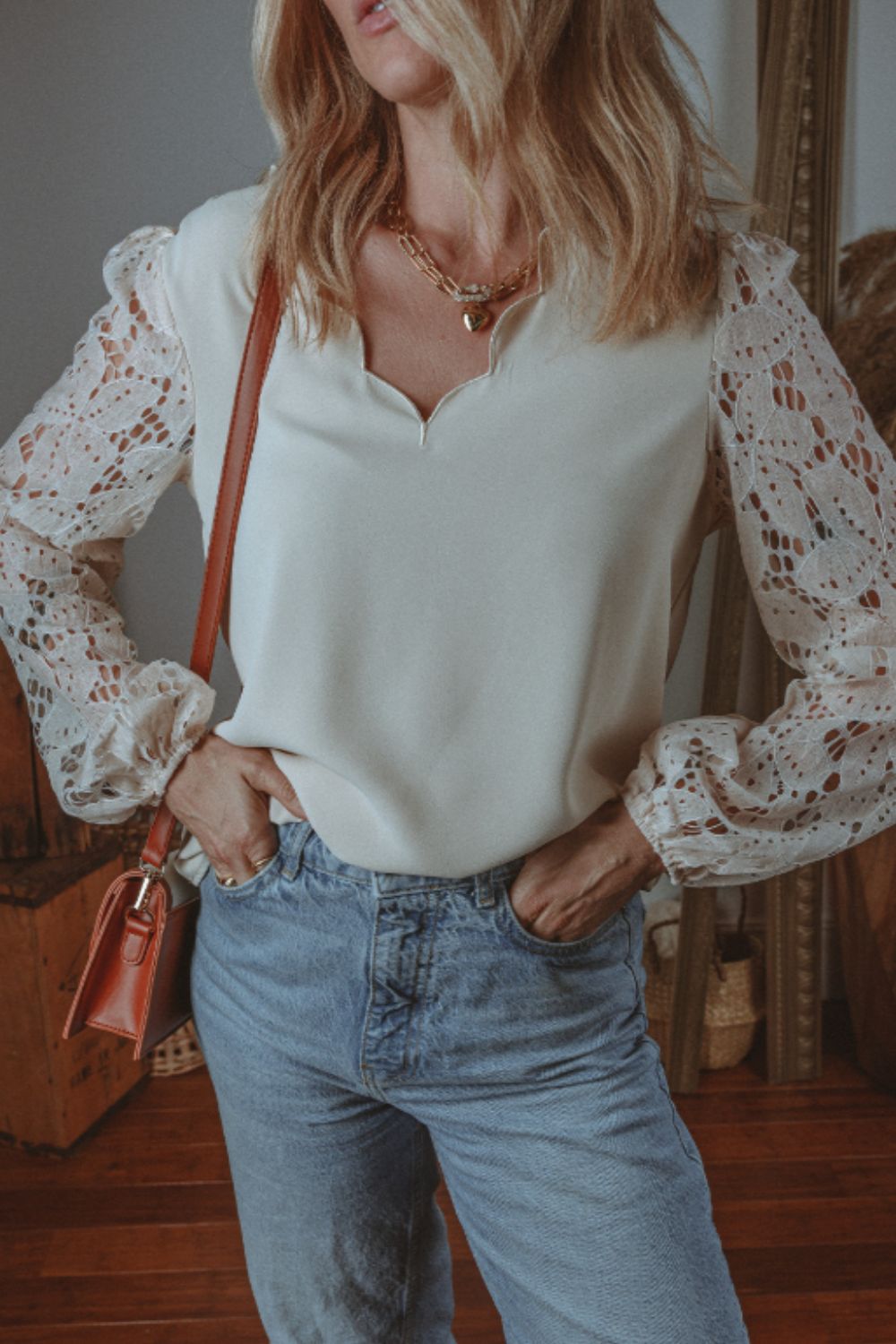 Balloon Sleeve Blouse - Elysian Lace Embrace Top