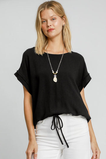 LuxeSilhouette Drawstring Hem Tee - Stylish Casual Top