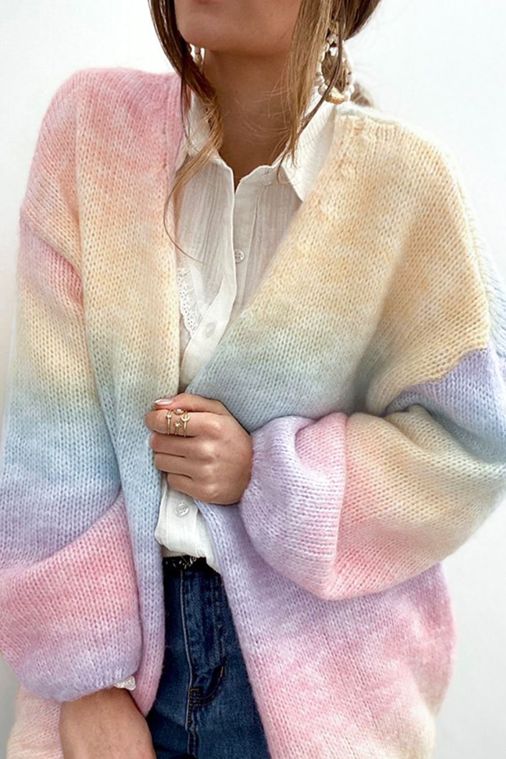 Elysian Ombre Luxe Cardigan - Stylish Gradient Knit Sweater