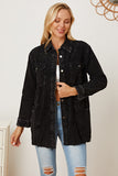 MeiMei Raw Hem Pocketed Button Up Jacket