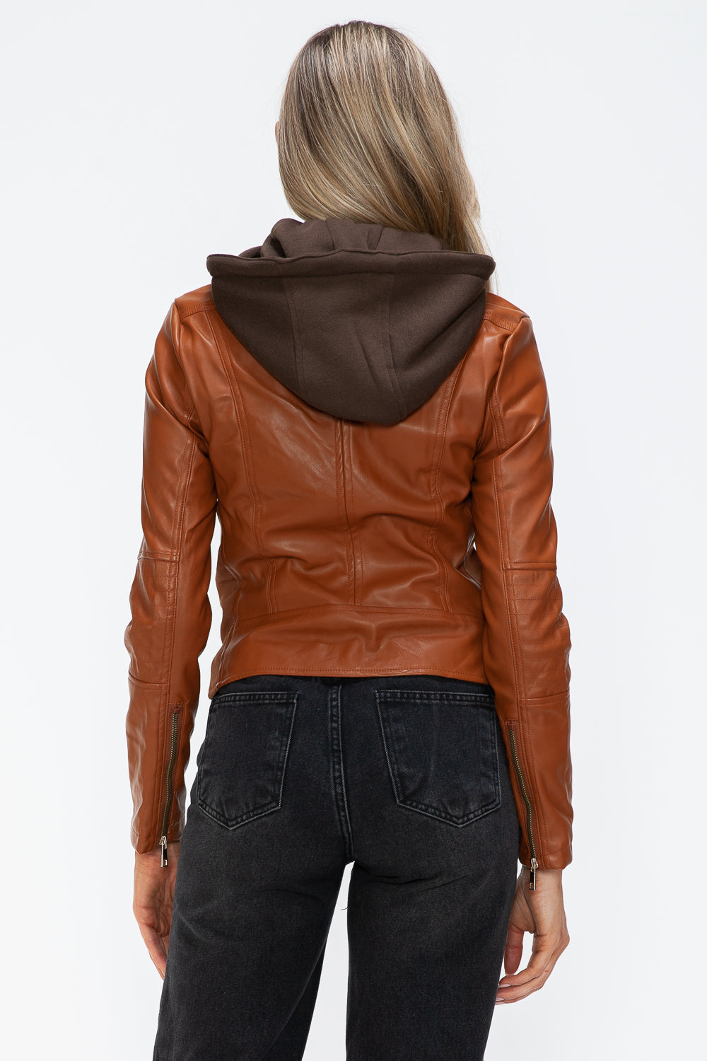 Faux Leather Hooded Jacket - Opulent Luxe Zip-Up