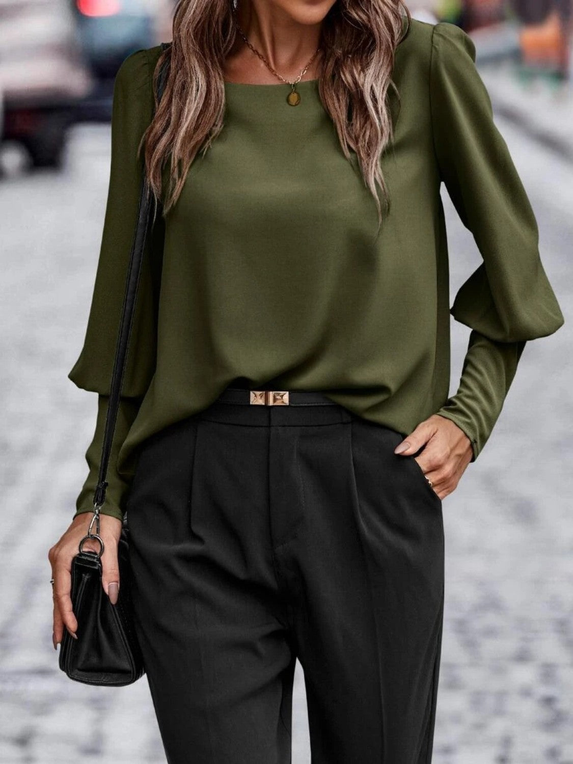 Luxe Lantern Sleeve Blouse - Elegant Aura Top