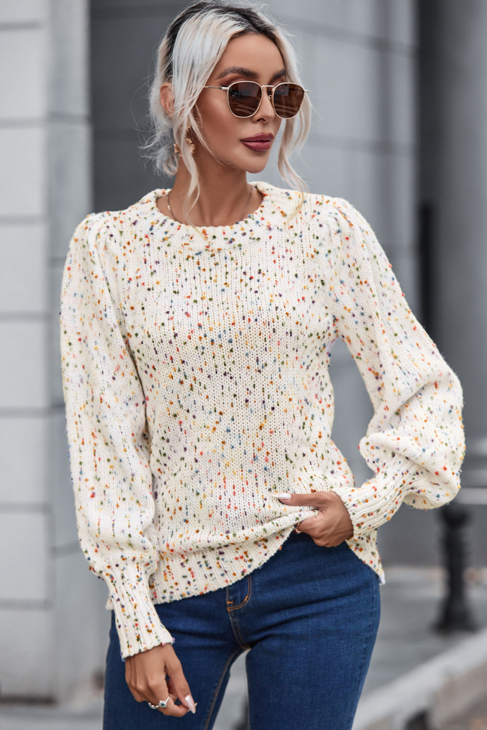 Luxe Lantern Sleeve Sweater - Celestial Chic Knit