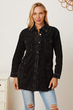 MeiMei Raw Hem Pocketed Button Up Jacket