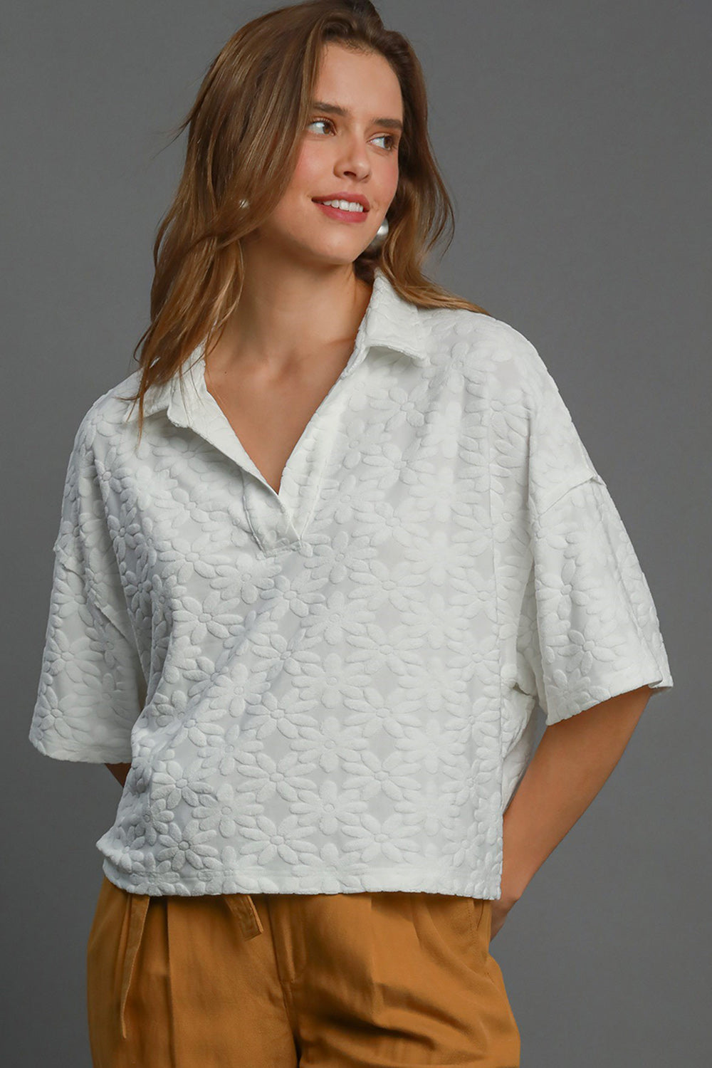 Elysian Blossom Jacquard Top - Johnny Collar Blouse