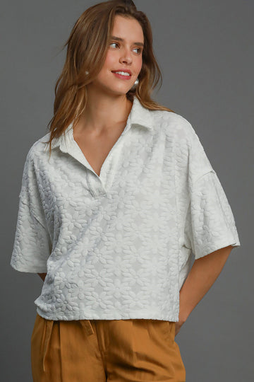 Elysian Blossom Jacquard Top - Johnny Collar Blouse
